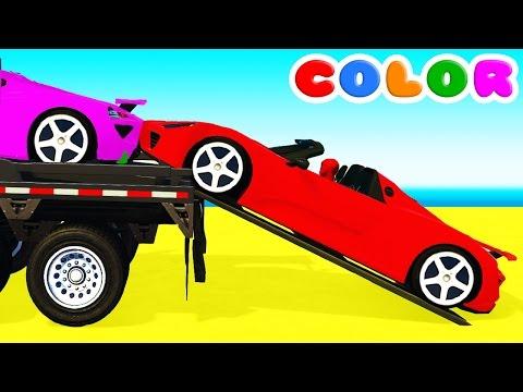 COLOR CARS Transportation and Spiderman Cartoon for babies children w Bus Superheroes for kids!