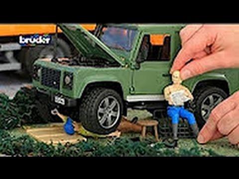 Bruder - a jeep, an excavator, a forklift, a crane. Cartoon about cars