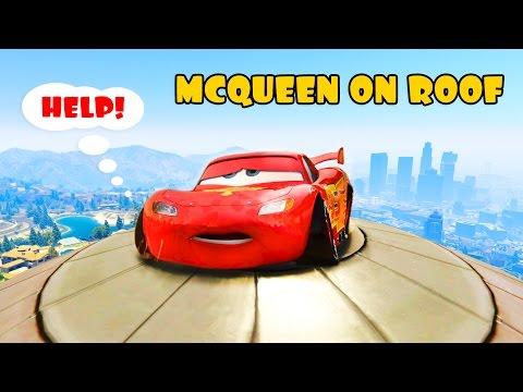 LGHTNING McQueen trapped on the Roof! Hulk and Spiderman saves him  Cartoon for kids