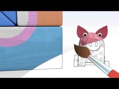 ДЕРЕВЯШКИ - Кубики - Мультик Раскраска с Деревяшками - Раскрашиваем машинки и Учим Цвета с Малышами