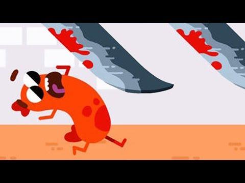 Беги Сосиска Беги прикольная мультик игра для телефона как Том за Золотом с героем в виде Сосиски
