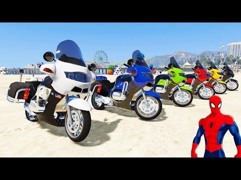 Spiderman Disney Cars Lightning McQueen FUN COLORS Police Bikes (Nursery Rhymes - Cartoon For Kids)