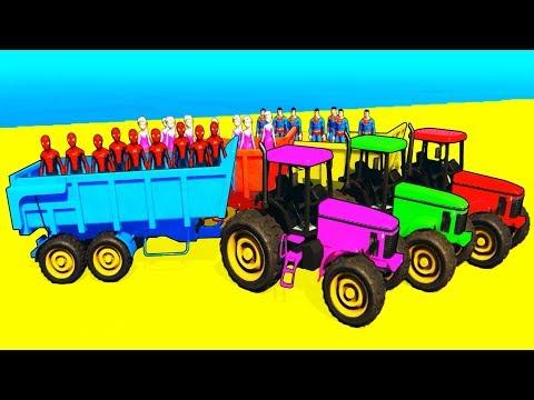 Мультики про Машинки Цветные Трактора и Веселы Супергерои для Детей Мультик Песенка для Малышей