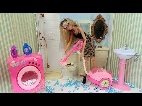ПОТЕРЯЛА РАБОТУ Мультик #Барби Игрушки Пылесос Стиральная Машина Для кукол Ай кукла тиви Школа