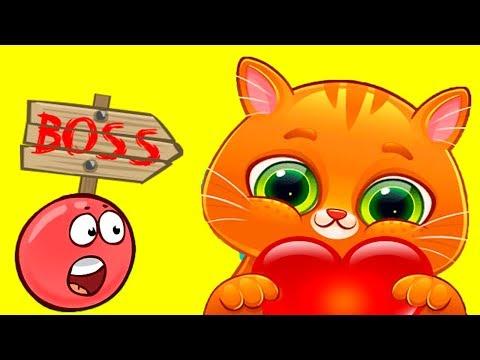 КРАСНЫЙ ШАР против Котика БУБУ - Смотреть ИГРУ как МУЛЬТИК - Red Ball 4 для детей малышей