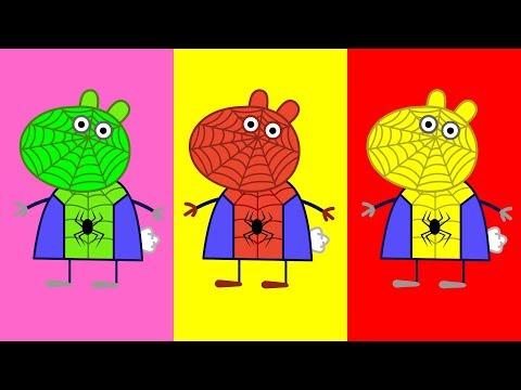 Раскраска - Свинка Пеппа - Супергерои - Учим цвета - Человек-Паук - Халк - Мультик для детей